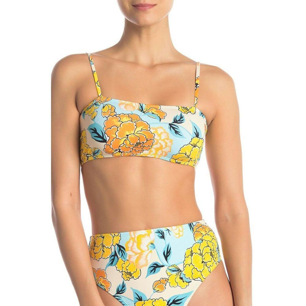 The Bikini Lab Bikini Top Womens S Yellow Spanish Bloom Lace Back Marigold NWT